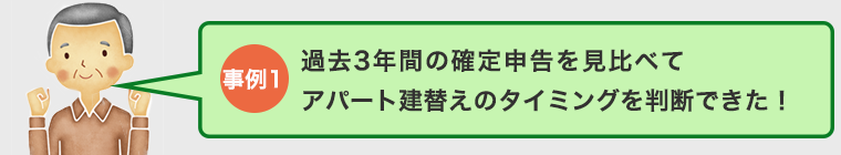 過去３年間の確定申告を見比べて、 アパート建替えのタイミングを判断できた！